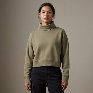 FILOSOFIA Women Turtleneck Sweatshirt L Olive Green 100% Cotton Minimalist